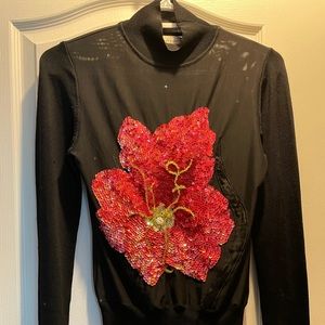 Mesh long sleeve top with flower sequins embroidery